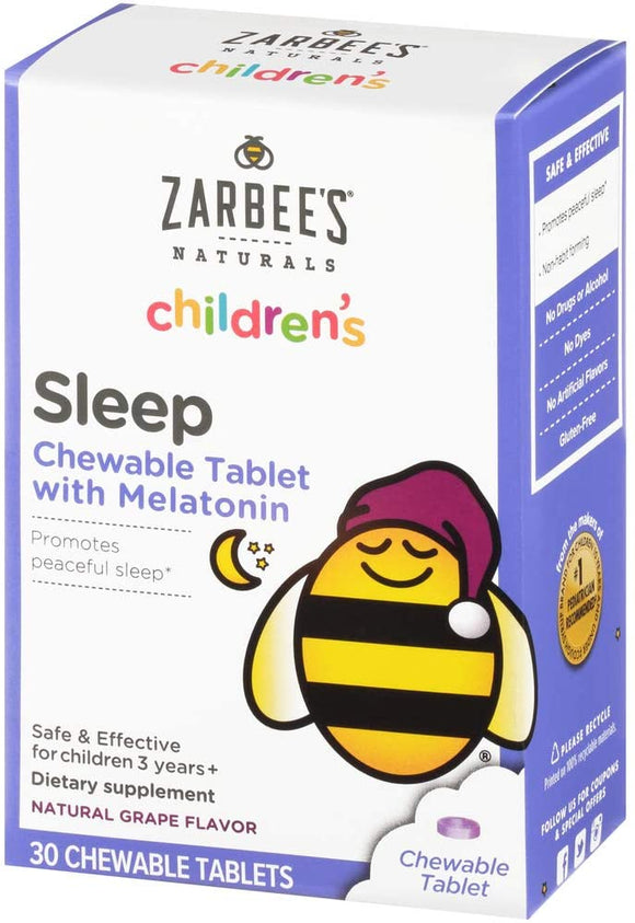 Zarbee's Naturals Children's Sleep with Melatonin Supplement, Natural Grape Flavor, Multi-Colored, Grape Chewable Tablets, 30 Count